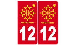 immatriculation 12 Occitanie - 2 stickers de 10,2x4,6cm - Autocollant(sticker)
