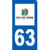 Autocollant (sticker): immatriculation motard 63 du Puy de Dôme