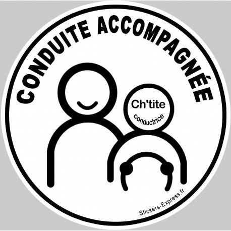 Conduite accompagnée conductrice Ch'ti (15x15cm) - Autocollant(sticker)