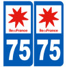 Autocollant (sticker): numéro immatriculation 75 (Paris île de France)