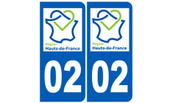 Autocollant (sticker): numéro immatriculation 02 Aisne région Haut-de-France