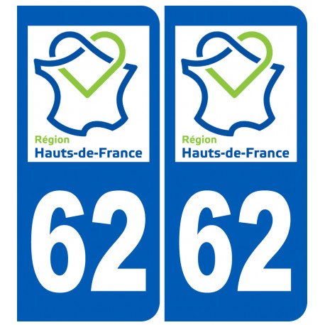 Autocollant (sticker): 62 immatriculation Nord Pas de Calais région Hauts-de-France