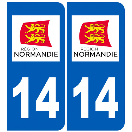 immatriculation 14 Normandie (2 logos de 10,2x4,6cm) - Autocollant(sticker)