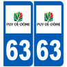 numéro immatriculation 63 (Puy-de-Dôme) - Autocollant(sticker)
