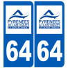 numéro immatriculation 64 (Pyrénées-Atlantiques) - Autocollant(sticker)