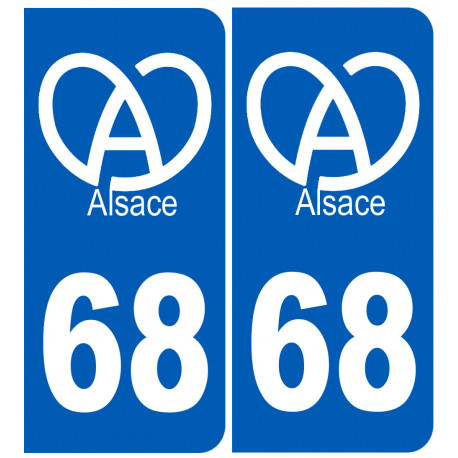 numéro immatriculation 68 (Haut-Rhin) Alsace - Autocollant(sticker)