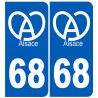 numéro immatriculation 68 (Haut-Rhin) Alsace - Autocollant(sticker)
