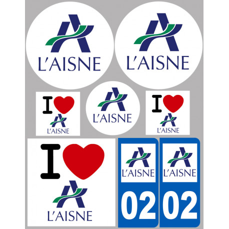 Département 02 de L'Aisne - 8 autocollants variés - Autocollant(sticker)