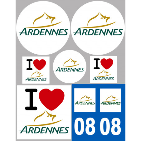 Département 08 Les Ardennes - 8 autocollants variés - Autocollant(sticker)