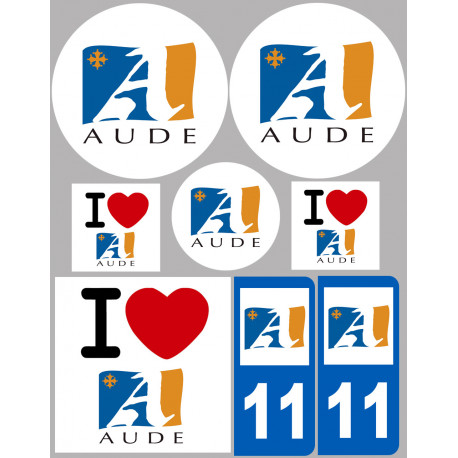 Département 11 L'Aude - 8 autocollants variés - Autocollant(sticker)