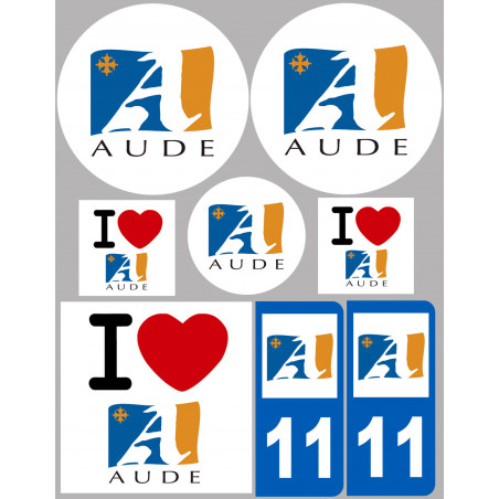 Département 11 L'Aude - 8 autocollants variés - Autocollant(sticker)