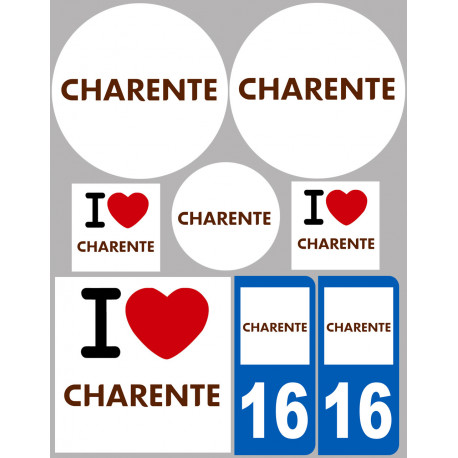 Département 16 La Charente - 8 autocollants variés - Autocollant(sticker)