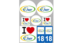 Département 18 Le Cher - 8 autocollants variés - Autocollant(sticker)