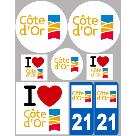Département 21 La Côte d'Or - 8 autocollants variés - Autocollant(sticker)