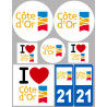 Département 21 La Côte d'Or - 8 autocollants variés - Autocollant(sticker)