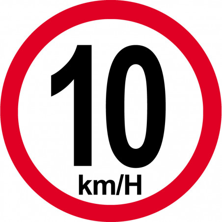 Disque de vitesse 10Km/H bord rouge - 15cm - Autocollant(sticker)