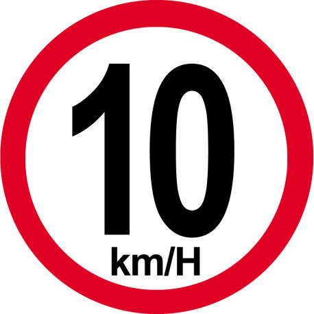 Disque de vitesse 10Km/H bord rouge - 20cm - Autocollant(sticker)