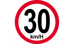 Disque de vitesse 30Km/H bord rouge - 10cm - Autocollant(sticker)
