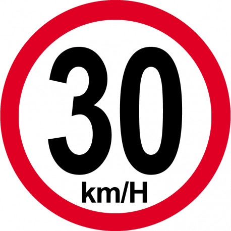 Disque de vitesse 30Km/H bord rouge - 10cm - Autocollant(sticker)