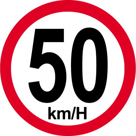 Disque de vitesse 50Km/H bord rouge - 15cm - Autocollant(sticker)