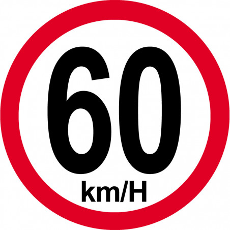 Disque de vitesse 60Km/H bord rouge - 10cm - Autocollant(sticker)