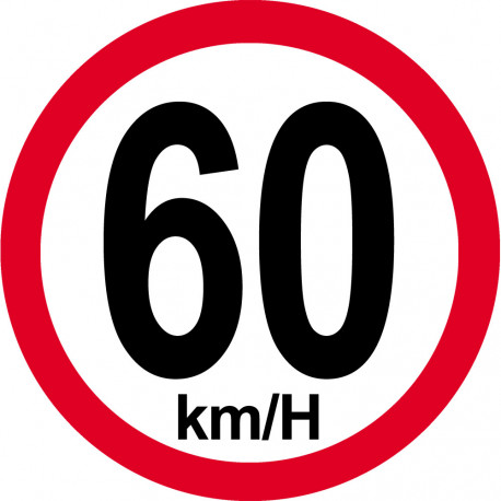 Disque de vitesse 60Km/H bord rouge - 20cm - Autocollant(sticker)