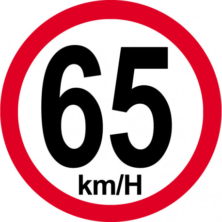 Disque de vitesse 65Km/H bord rouge - 20cm - Autocollant(sticker)