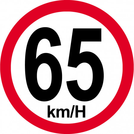 Disque de vitesse 65Km/H bord rouge - 10cm - Autocollant(sticker)