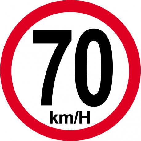 Disque de vitesse 70Km/H bord rouge - 10cm - Autocollant(sticker)