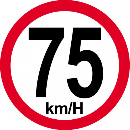 Disque de vitesse 75Km/H bord rouge - 20cm - Autocollant(sticker)