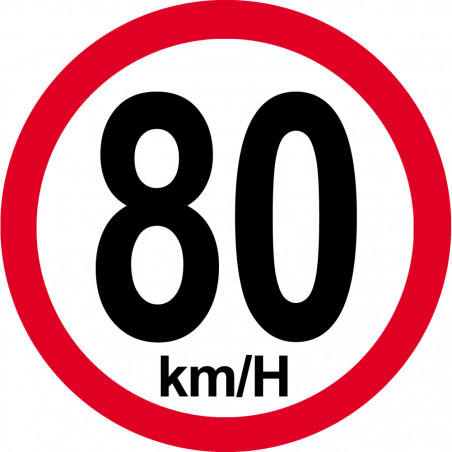 Disque de vitesse 80Km/H bord rouge - 10cm - Autocollant(sticker)