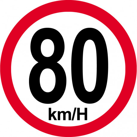 Disque de vitesse 80Km/H bord rouge - 15cm - Autocollant(sticker)
