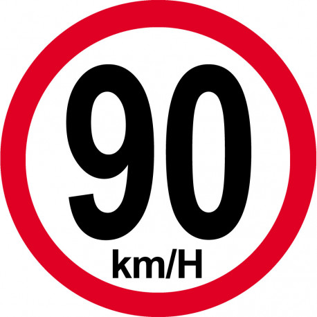 Disque de vitesse 90Km/H bord rouge - 20cm - Autocollant(sticker)