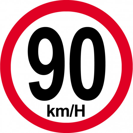 Disque de vitesse 90Km/H bord rouge - 20cm - Autocollant(sticker)