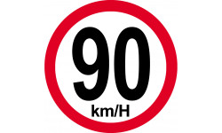 Disque de vitesse 90Km/H bord rouge - 15cm - Autocollant(sticker)