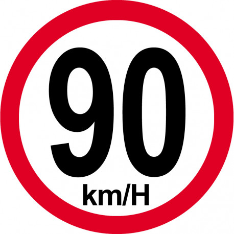 Disque de vitesse 90Km/H bord rouge - 15cm - Autocollant(sticker)