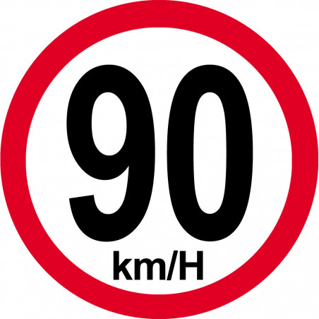 Disque de vitesse 90Km/H bord rouge - 15cm - Autocollant(sticker)