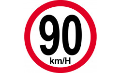 Disque de vitesse 90Km/H bord rouge - 10cm - Autocollant(sticker)