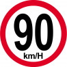 Disque de vitesse 90Km/H bord rouge - 10cm - Autocollant(sticker)