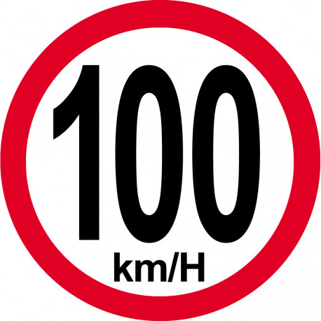 Disque de vitesse 100Km/H bord rouge - 10cm - Autocollant(sticker)