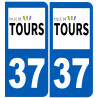 immatriculation 37 Tours - Autocollant(sticker)