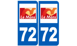 Numéro immatriculation 72 le Mans - 2 fois 10,2x4,6cm - Autocollant(sticker)