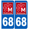 numéro immatriculation 68 Mulhouse - Autocollant(sticker)