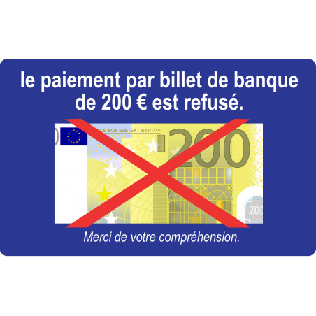 Paiement par billet de 200 euros refusé - 10x6cm - Autocollant(sticker)