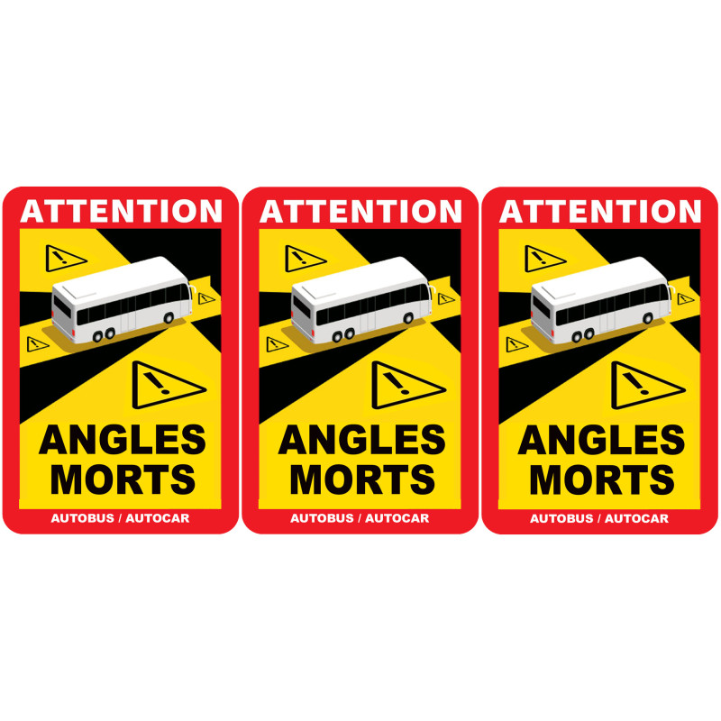 Angles morts bus et car - 3 stickers de 17x25cm - Sticker/autocollant