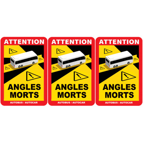 Angles morts bus et car - 3 stickers de 17x25cm - Autocollant(sticker)