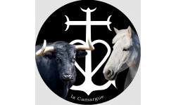Cheval et Taureau Camarguais - 15cm - Autocollant(sticker)