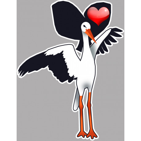 Cigogne coeur Alsacien - 10x7,5cm - Autocollant(sticker)