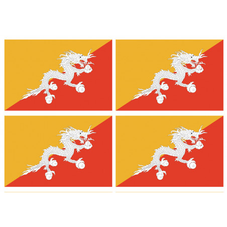 Drapeau Bhutan - 4 stickers - 9.5 x 6.3 cm - Autocollant(sticker)