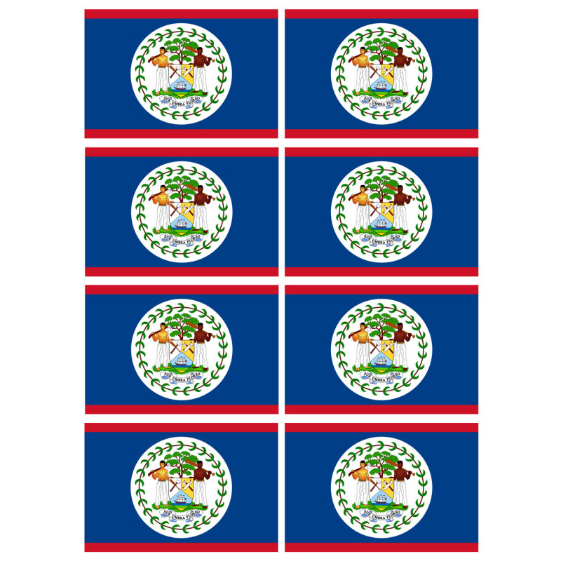 Drapeau Belize - 8 stickers - 9.5 x 6.3 cm - Sticker/autocollant